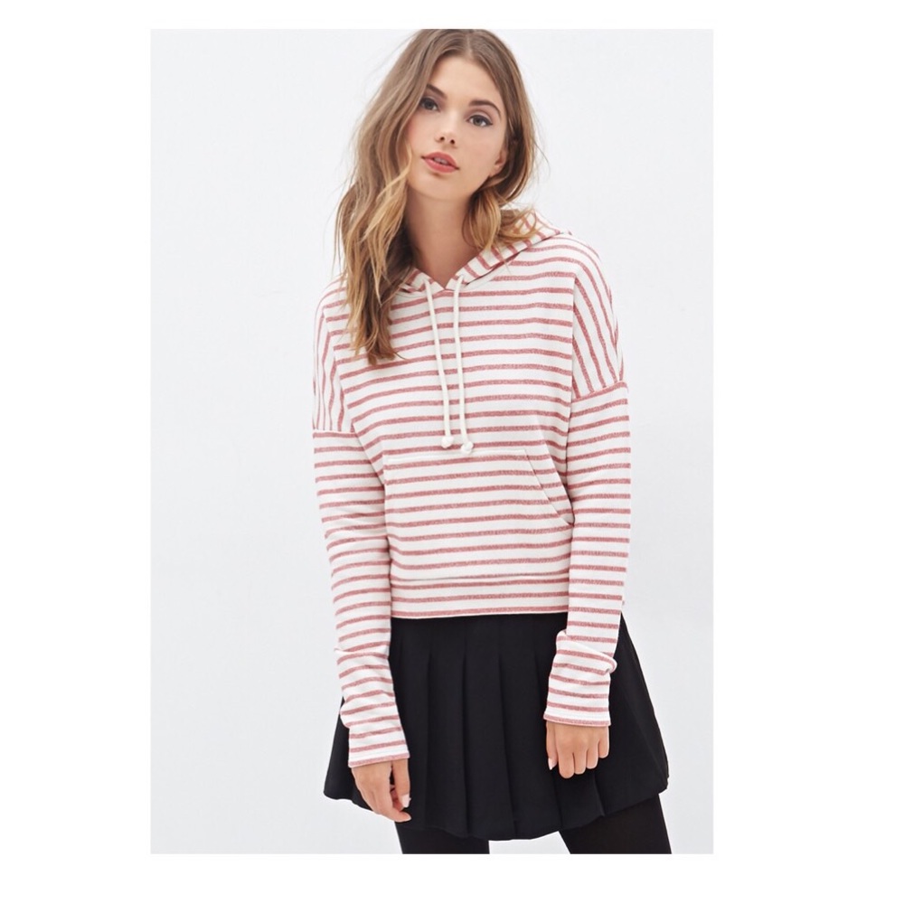 Forever 21 Natural Striped French Terry Hoodie S